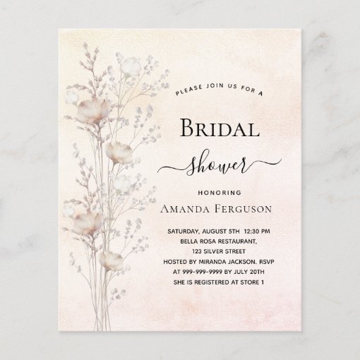 Bridal Shower Cream Wildflowers Budget Invitation Zazzle