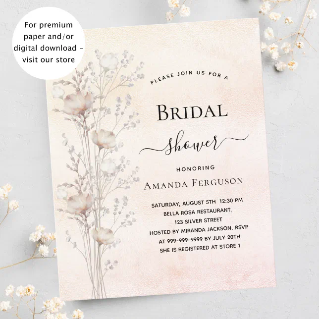 Bridal Shower Cream Wildflowers Budget Invitation Zazzle