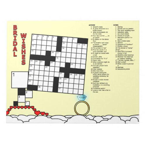 Bridal Shower Crossword Game Book 11x11 Grid Notepad