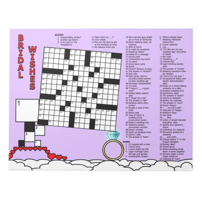 Bridal Shower Crossword Game Book (15x15 Grid) Notepad (Front)