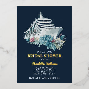 Bridal Shower Cruise Ship Trip Gold Foil Invitation