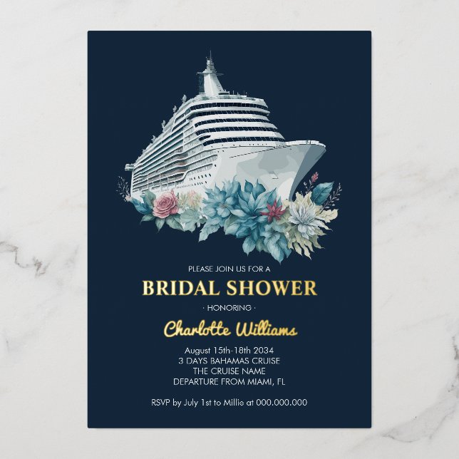 Bridal Shower Cruise Ship Trip Gold Foil Invitation (Front)
