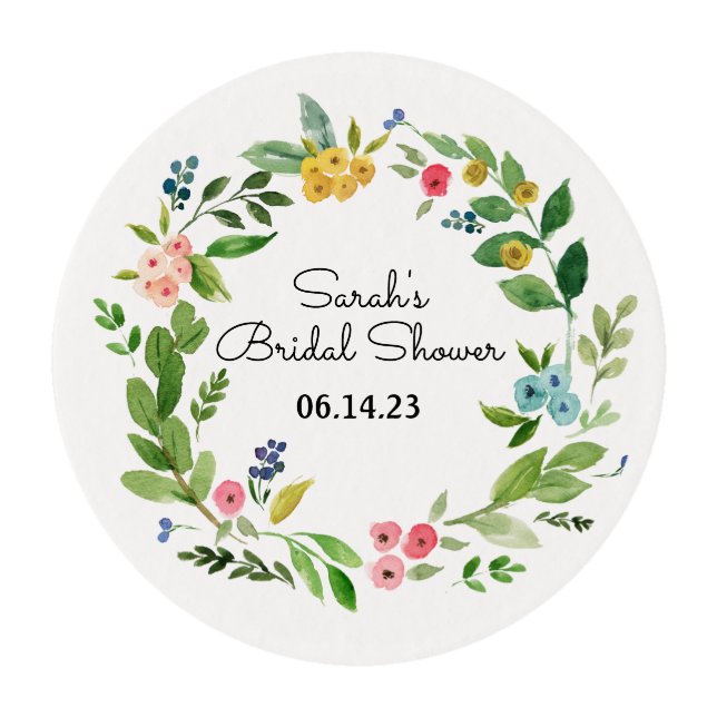 Bridal Shower Cupcake Topper Floral Edible Frostin Frosting Rounds (Front)