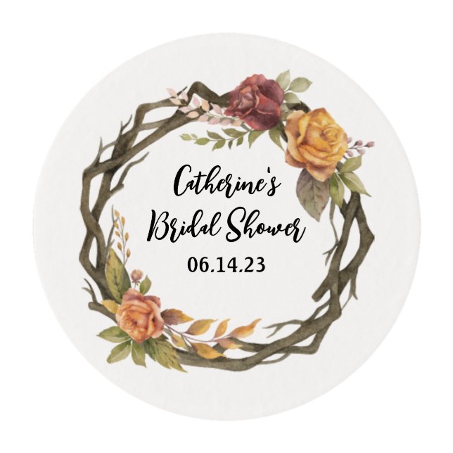 Bridal Shower Cupcake Topper Floral Edible Frostin Frosting Rounds (Front)