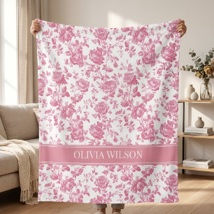Bridal Shower Custom Mother’s Day Pink Floral Fleece Blanket