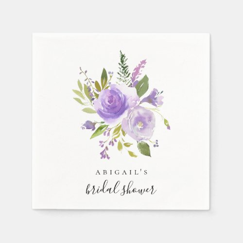 Bridal Shower Custom Napkins Lilac Floral Watercol