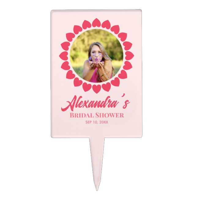 Bridal Shower Custom Photo Heart Circle Frame Cake Topper (Front)