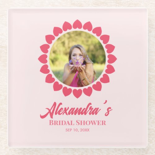 Bridal Shower Custom Photo Heart Circle Frame Glass Coaster