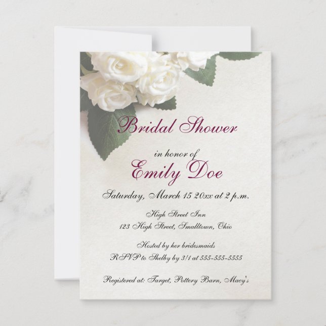 Bridal Shower Customize White Roses Invitation (Front)