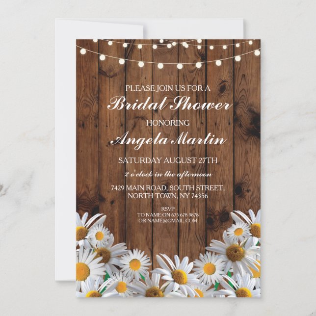 Bridal Shower Daisy Wood Rustic Floral Invite (Front)
