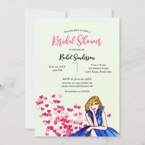 Bridal Shower Dark Blue Cocktail Gown Invitation