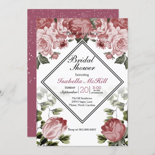 Bridal Shower _ Dark Pink Floral Invitation