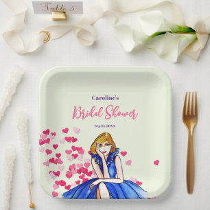 Bridal Shower Dark Royal Blue Cocktail Gown Paper Plates