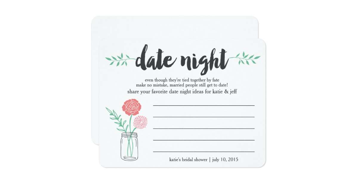 Bridal Shower Date Night Idea Card Mason Jar Zazzle