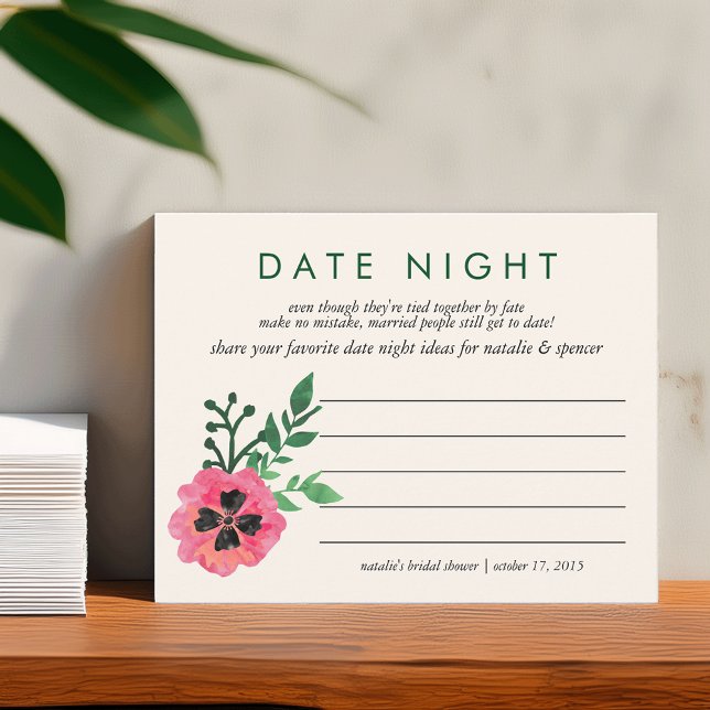 Bridal Shower Date Night Ideas Card | Pink Floral (Creator Uploaded)