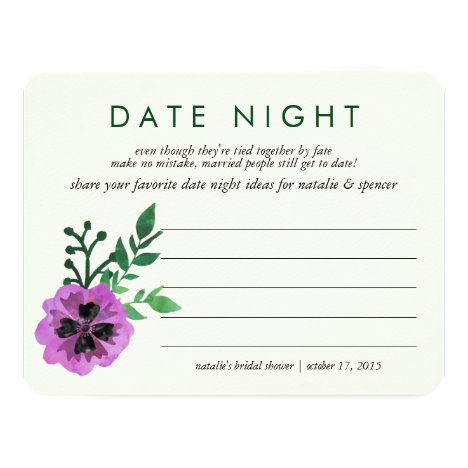 Bridal Shower Date Night Ideas Card | Purple Pansy