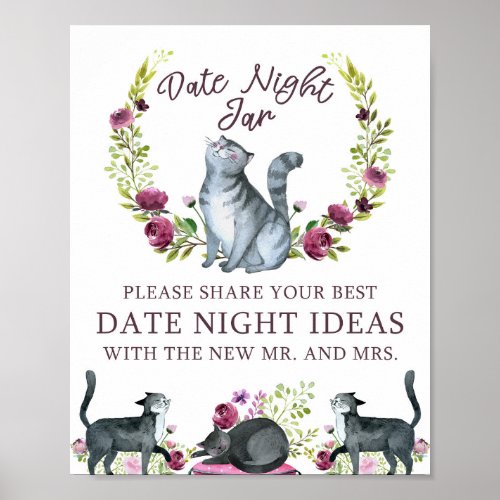 Bridal Shower Date Night Jar Cat Theme Sign