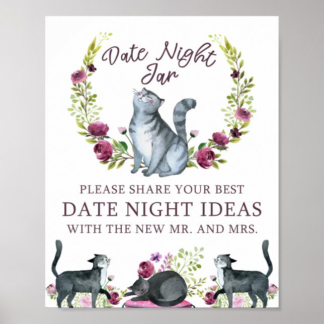 Bridal Shower Date Night Jar Cat Theme Sign (Front)