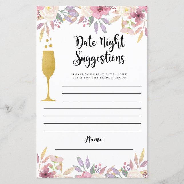 Bridal Shower Date Night Suggestions Champagne (Front)
