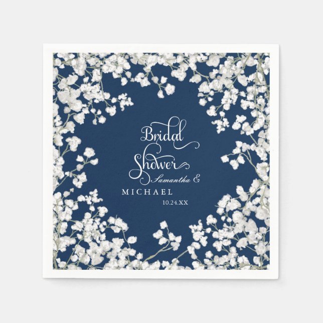 Bridal Shower Decor Babys Breath Wreath Floral Napkins (Front)
