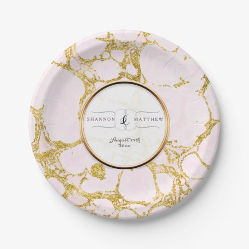 Bridal Shower Decor Faux Rose Gold Marble Marbled Paper Plates