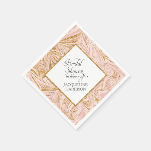 Bridal Shower Decor Rose Gold Faux Glitter Marble Paper Napkins