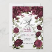 Bridal Shower - Deep Red WIne Botanical Flowers Invitation (Front)