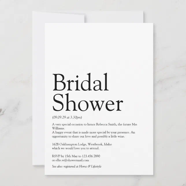 Bridal Shower Definition Black And White Invitation Zazzle