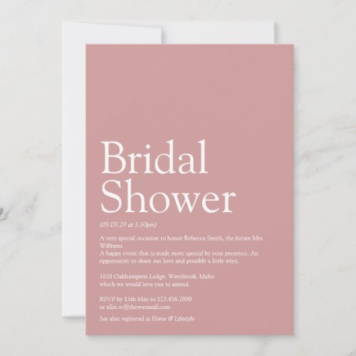 Bridal Shower Definition Dusty Rose Pink Invitation