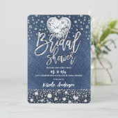 Bridal Shower Denim & Bling Diamonds Heart Invitation (Standing Front)