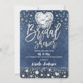 Bridal Shower Denim & Bling Diamonds Heart Invitation (Front)