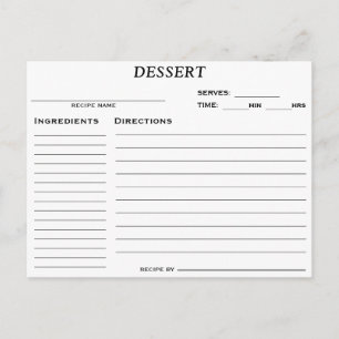 Bridal Shower Dessert Recipe Card