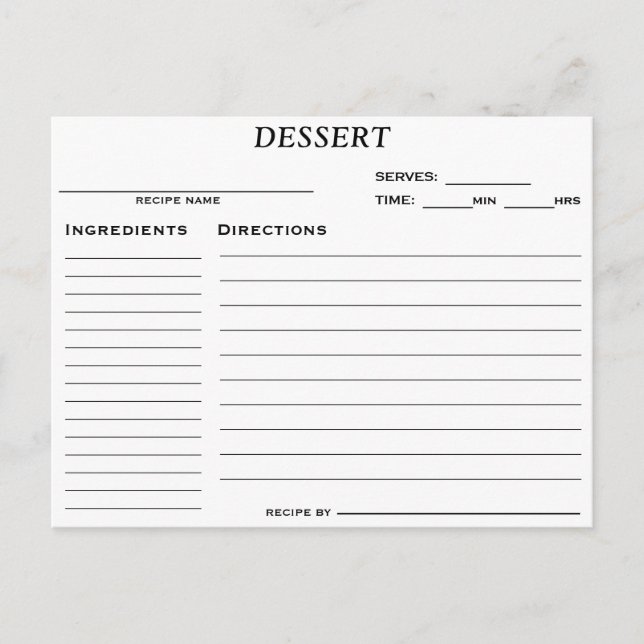 Bridal Shower Dessert Recipe Card (Front)