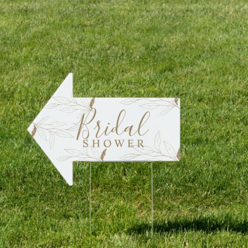 Bridal Shower Direction Sign Gold Glitter Leaves
