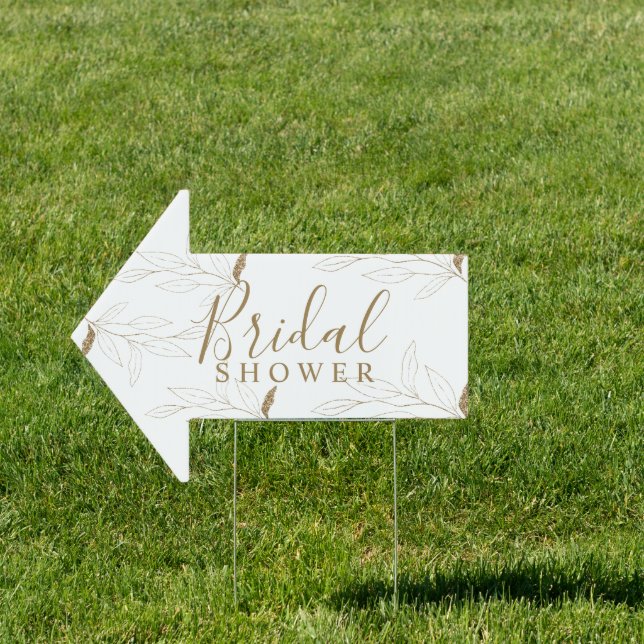 Bridal Shower Direction Sign Gold Glitter Leaves (Insitu)