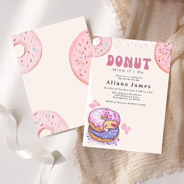 Bridal Shower Donut Mind if I Do Cute Pink donut Invitation (Creator Uploaded)