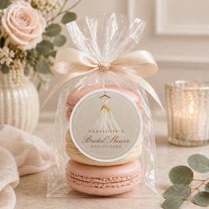Bridal Shower Dress Favor Sticker in Taupe & Gold