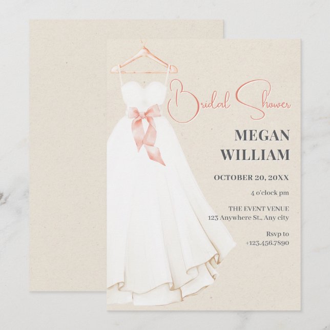 Bridal shower dress gown  invitation (Front/Back)