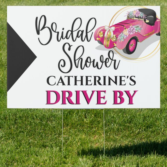 Bridal shower drive by pink limo car flower chic sign (Insitu)