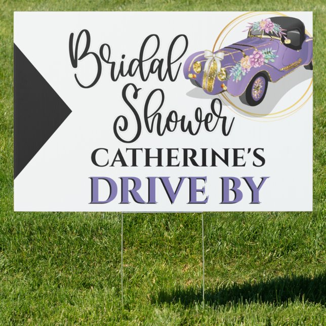 Bridal shower drive by purple limo car flower chic sign (Insitu)