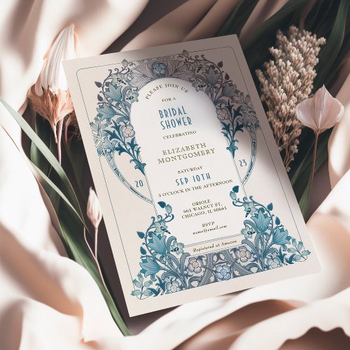 Bridal Shower Dusty Blue Art Nouveau Morris Invitation