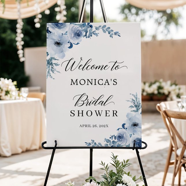 Bridal Shower Dusty Blue Bohemian Floral Classy Foam Board (Creator Uploaded)