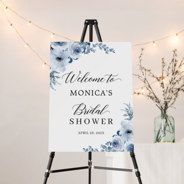 Bridal Shower Dusty Blue Bohemian Floral Classy Foam Board (In Situ (Stand))