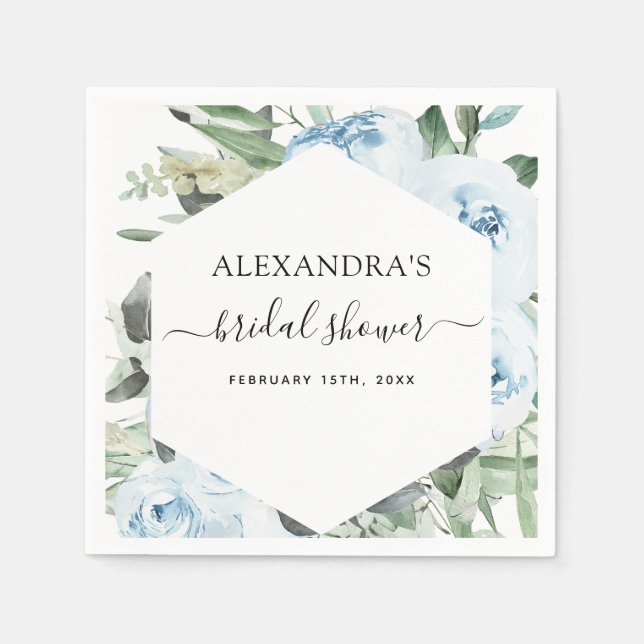 Bridal Shower Dusty Blue Eucalyptus Sage Green Napkins (Front)