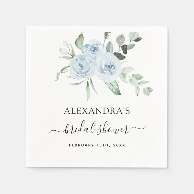 Bridal Shower Dusty Blue Eucalyptus Sage Green Napkins (Front)