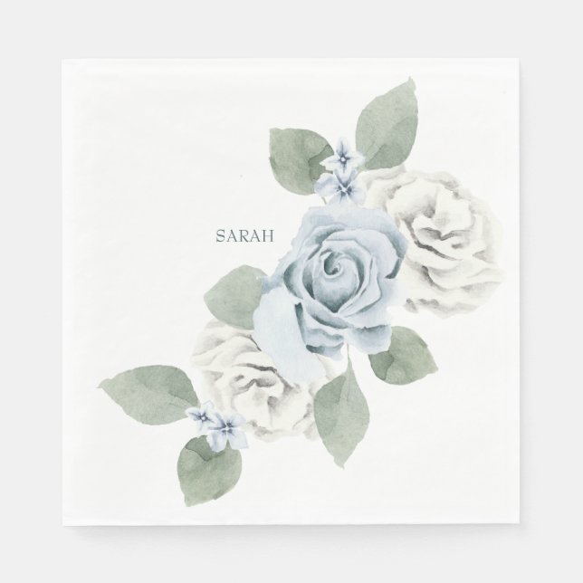 Bridal Shower Dusty Blue Floral Custom Luncheon Napkins (Front)