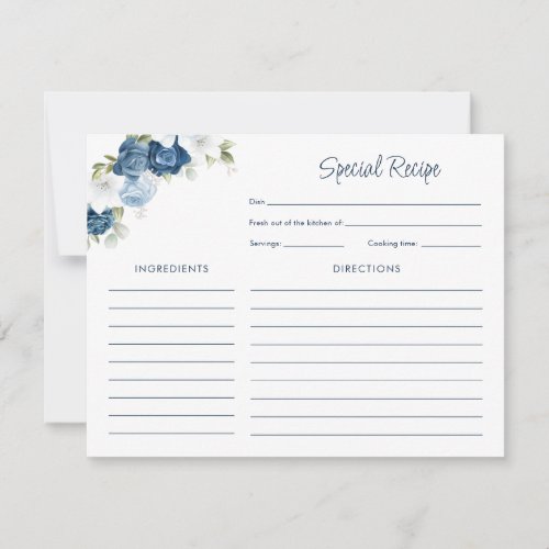 Bridal Shower Dusty Blue Floral Recipe Note Card