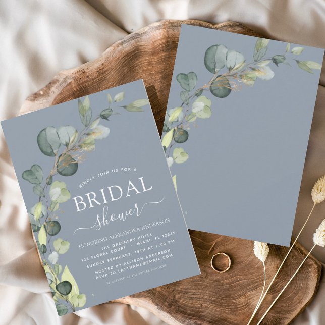 Bridal Shower Dusty Blue Greenery Eucalyptus Invitation (Creator Uploaded)