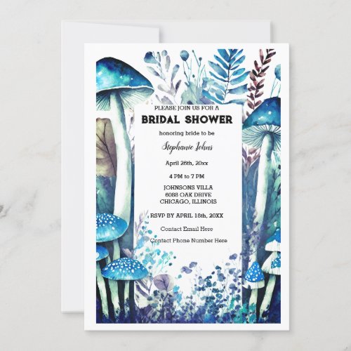 Bridal Shower Dusty Blue Wedding Mushroom Woodland Invitation