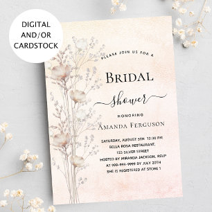 Bridal shower dusty cream wildflowers boho invitation